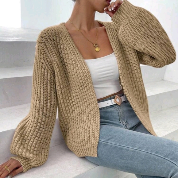 Women's Loose Fit Casual Solid Color Long Sleeve Cardigans, Versatile Daily Wear - Picture 4 of 6